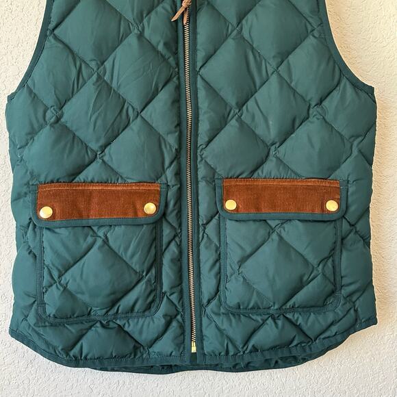 J.CREW Excursion Quilted Puffer Vest Green Down Feather Corduroy Trim - Picture 5 of 12
